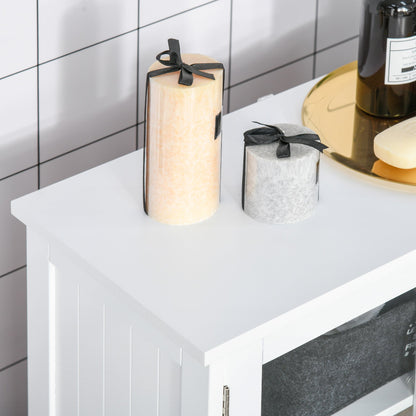 Tempered Glass Door Bathroom Floor Storage Cabinet with Adjustable Shelf, White Bathroom Cabinets   at Gallery Canada