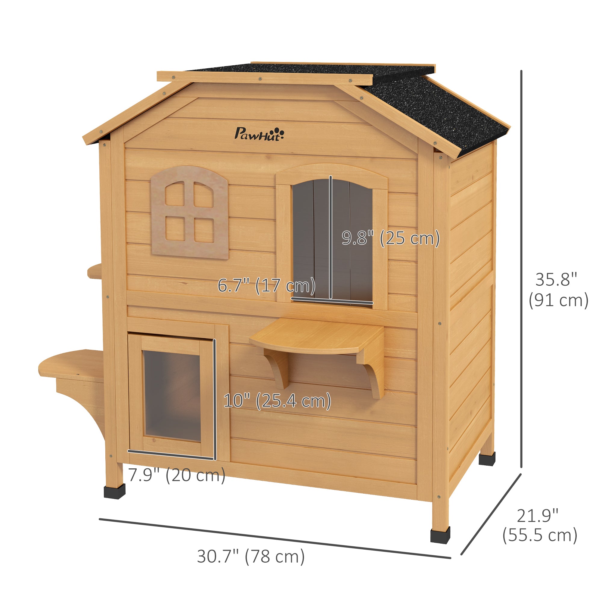 2-Storey Outdoor Cat House, Wooden Catio with Openable Roof, Lounge Space, Fun Entrances, for Feral Cats, Yellow Cat Houses at Gallery Canada