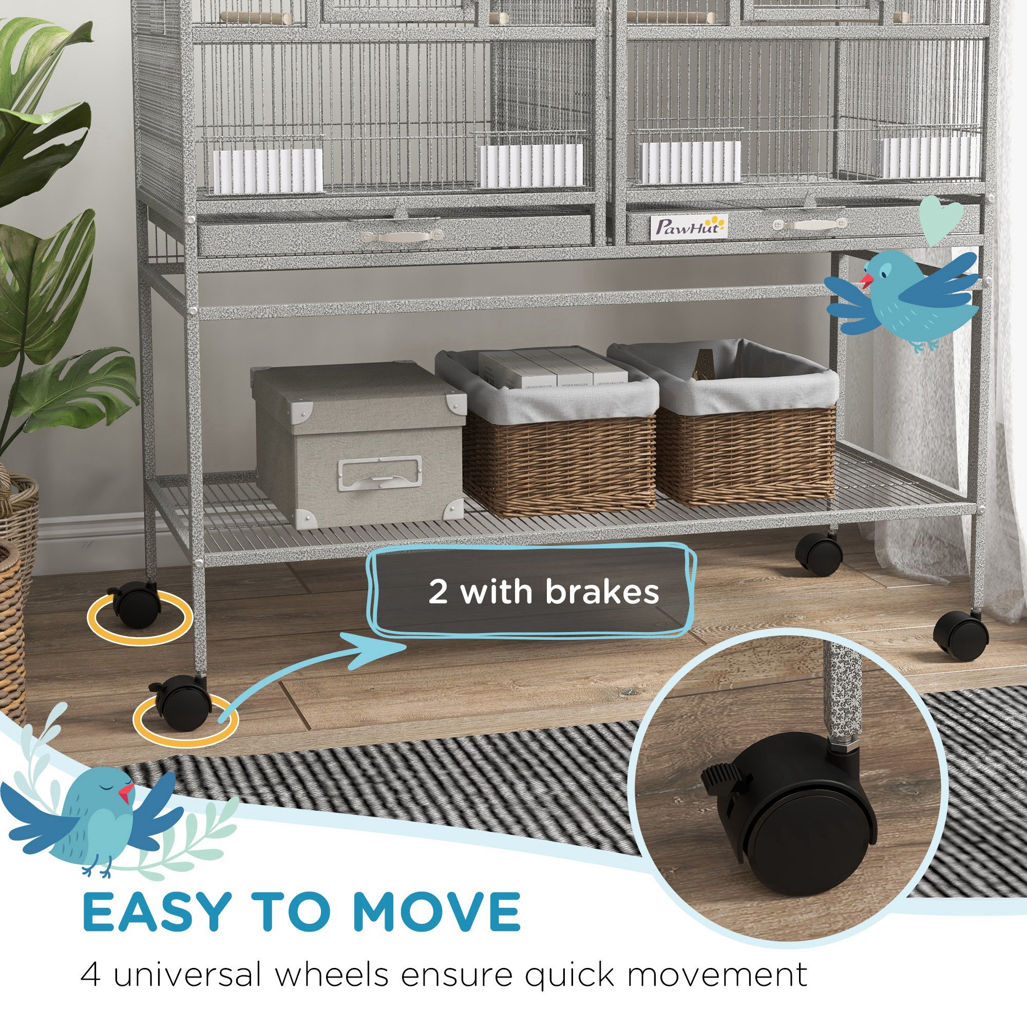 Large Double Rolling Metal Bird Cage Bird House w/ Removable Tray Storage Shelf Bird Cages at Gallery Canada
