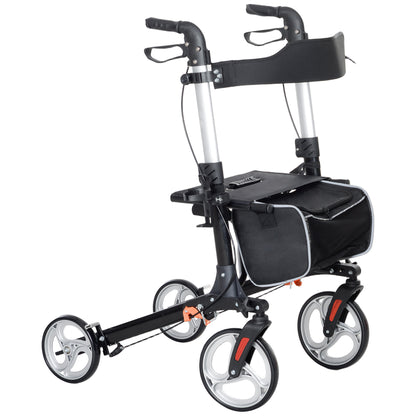 Lightweight Folding Rolling Walker with Large Seat, Back, Adjustable Handle, Bag, Dual Brake, Cane Holder, Black Knee Walker & Wheelchair Ramps at Gallery Canada