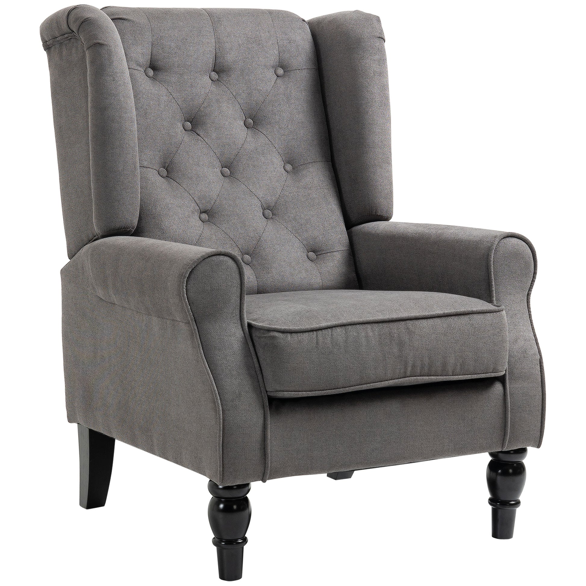 Fabric Accent Chair, Button Tufted Armchair, Armchair with Wood Legs, Thick Padding for Bedroom, Charcoal Grey Accent Chairs at Gallery Canada