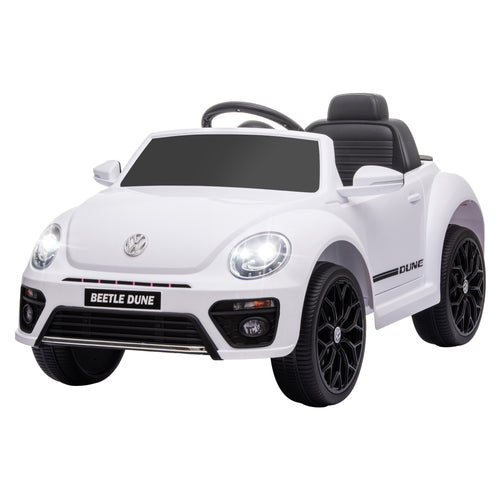 12V Volkswagen Beetle Licensed Electric Car for Kids w/ Remote Control, 4 Spring Suspension Wheels, Soft Start, White