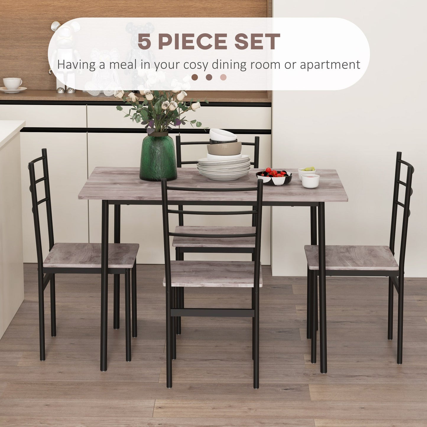 5 Piece Dining Table Set for 4, Space Saving Kitchen Table and 4 Chairs, Rectangle, Steel Frame for Dining Room Bar Sets   at Gallery Canada