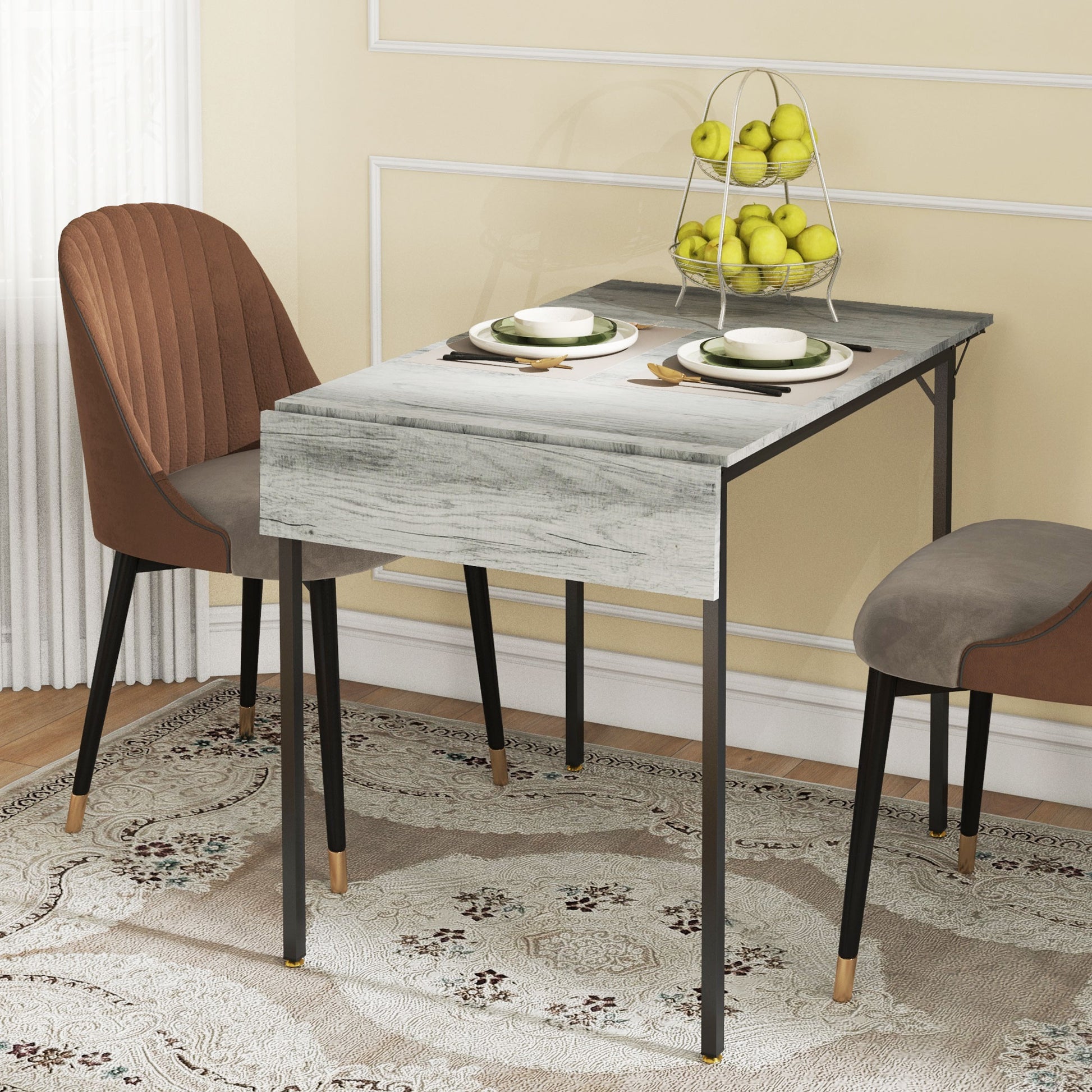 Drop Leaf Folding Dining Table for Small Space, Extendable Kitchen Table for 2 to 4 People, Grey Dining Tables   at Gallery Canada