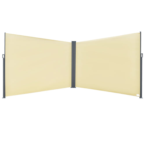 Patio Retractable Double Side Awning, Folding Privacy French Screen Fence, Privacy Wall Corner Divider, Garden Outdoor Sun Shade Wind Screen, Indoor Room Divider, Beige