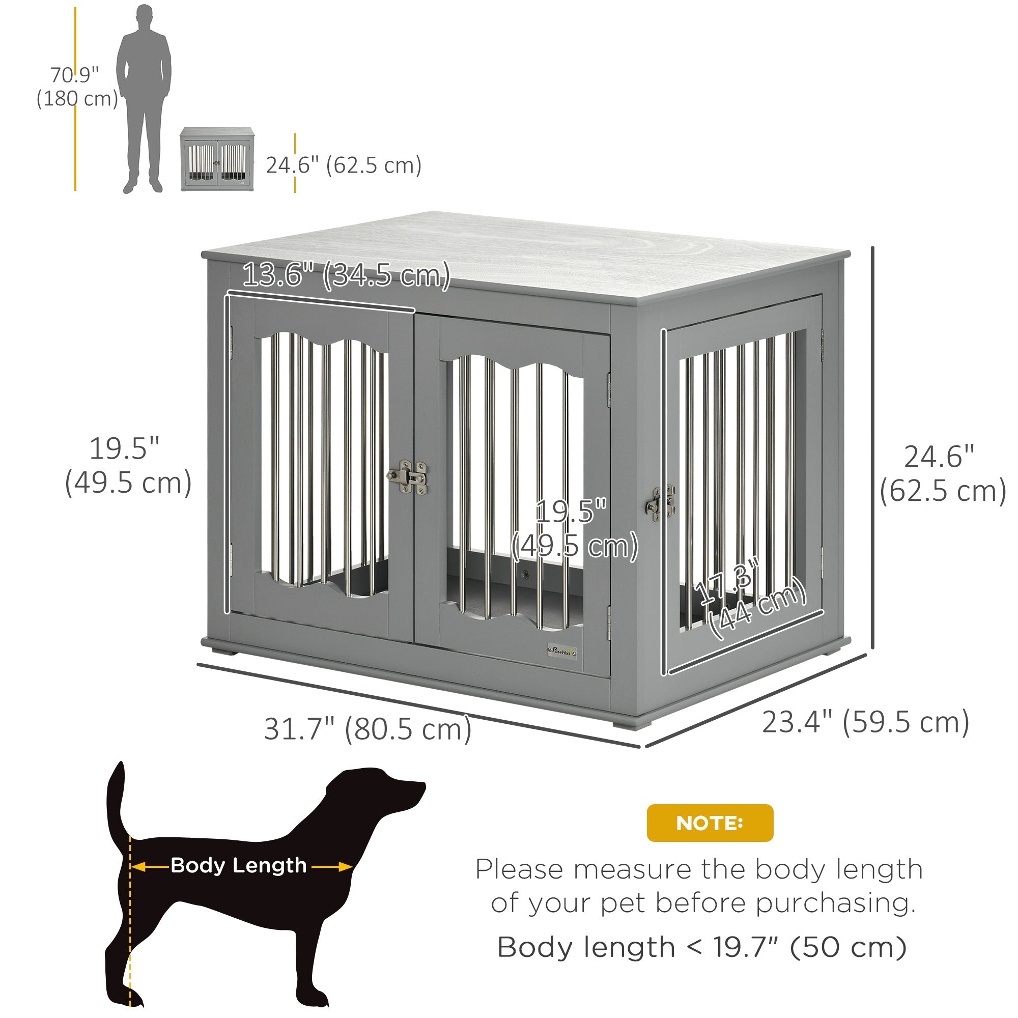Dog Crate Furniture, Dog Kennel with Three Doors, Locks and Latches, Indoor Use, for Medium Dogs, Grey Houses, Kennels & Pens at Gallery Canada