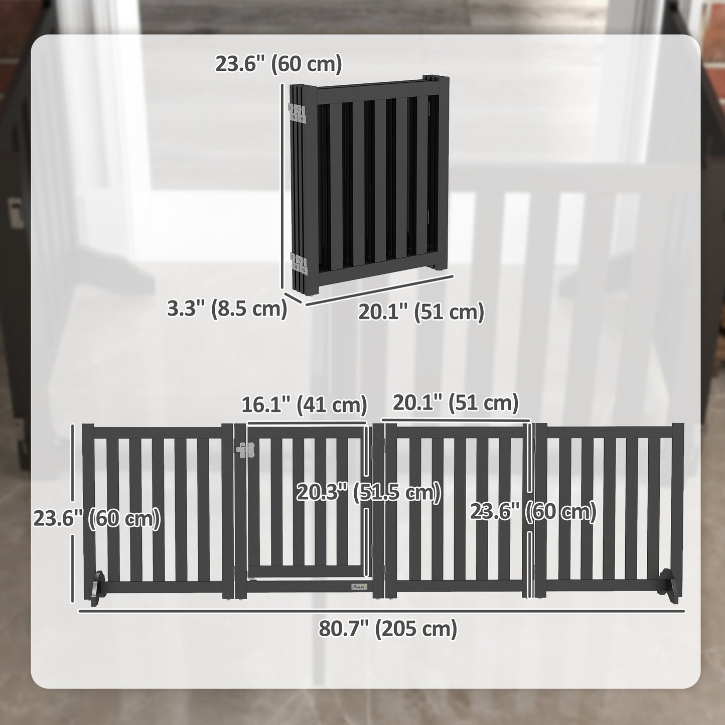 Foldable Dog Gate with Door, 4 Panels Fressstanding Pet Gate, Black Houses, Kennels & Pens   at Gallery Canada