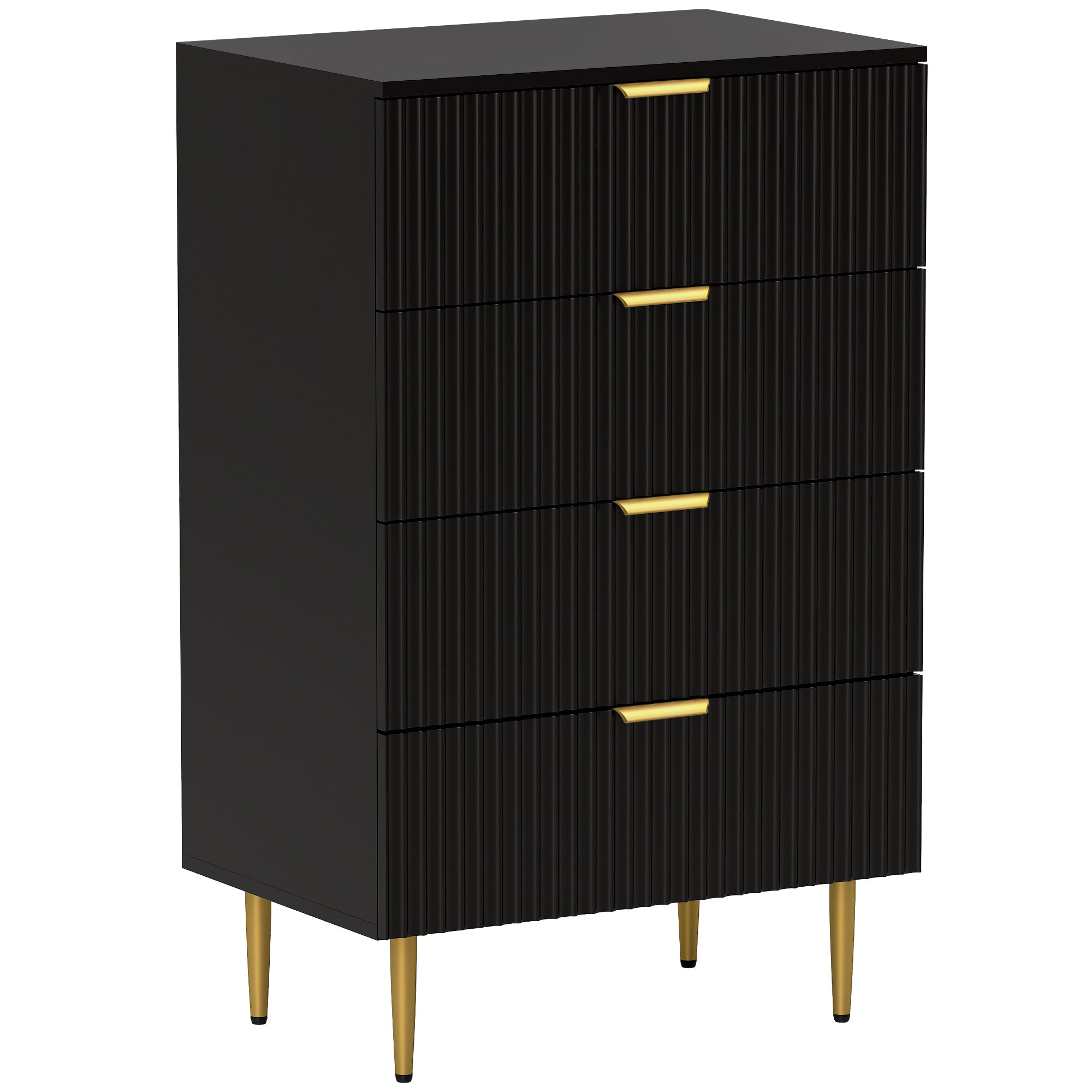 Modern Chest of Drawers 4 Drawer Dresser for Bedroom with Gold Legs and Handles, Black Storage Cabinets at Gallery Canada