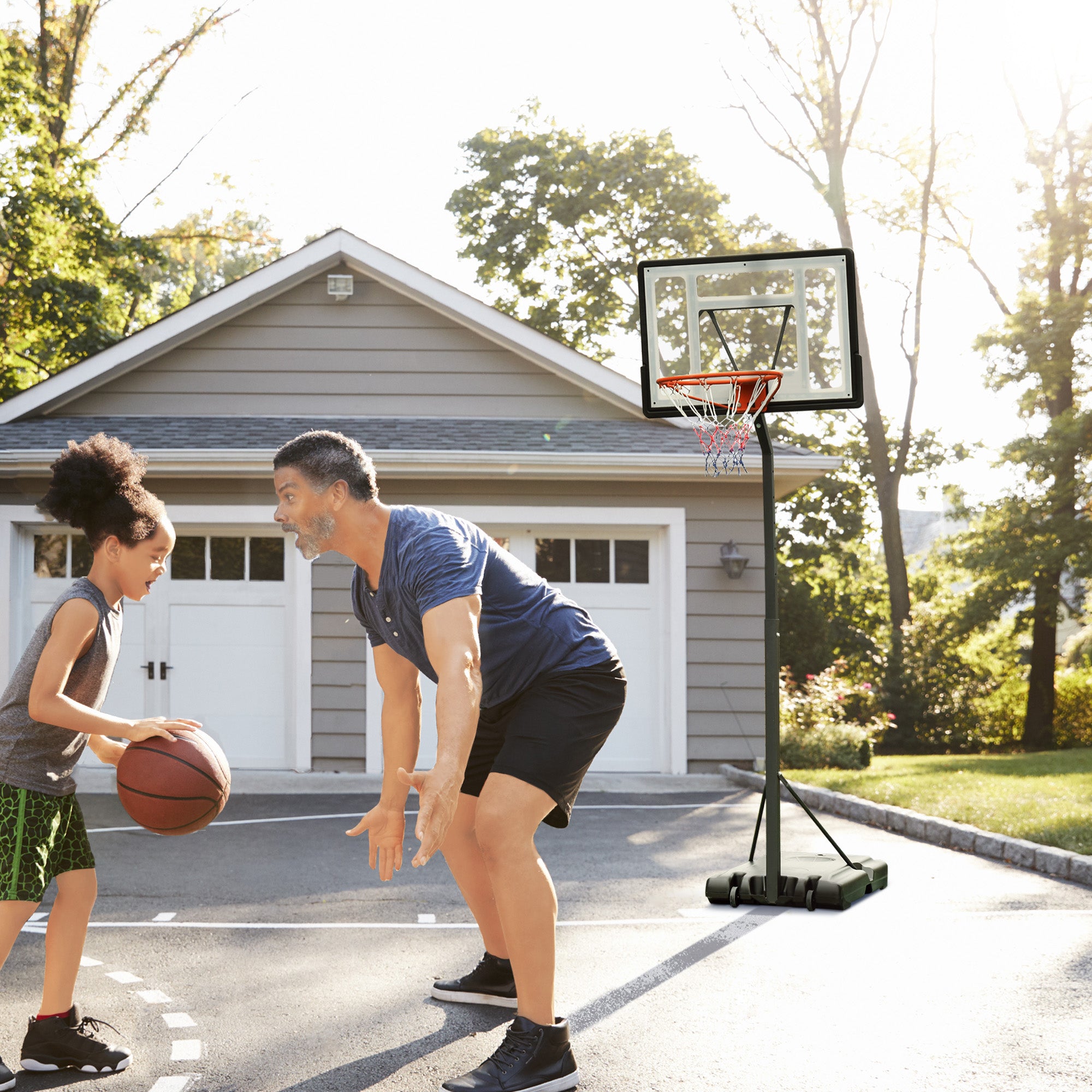 Portable Basketball Hoop Stand with Wheels, Height Adjustable 8FT-10FT for Outdoor Use, Black Basketball at Gallery Canada