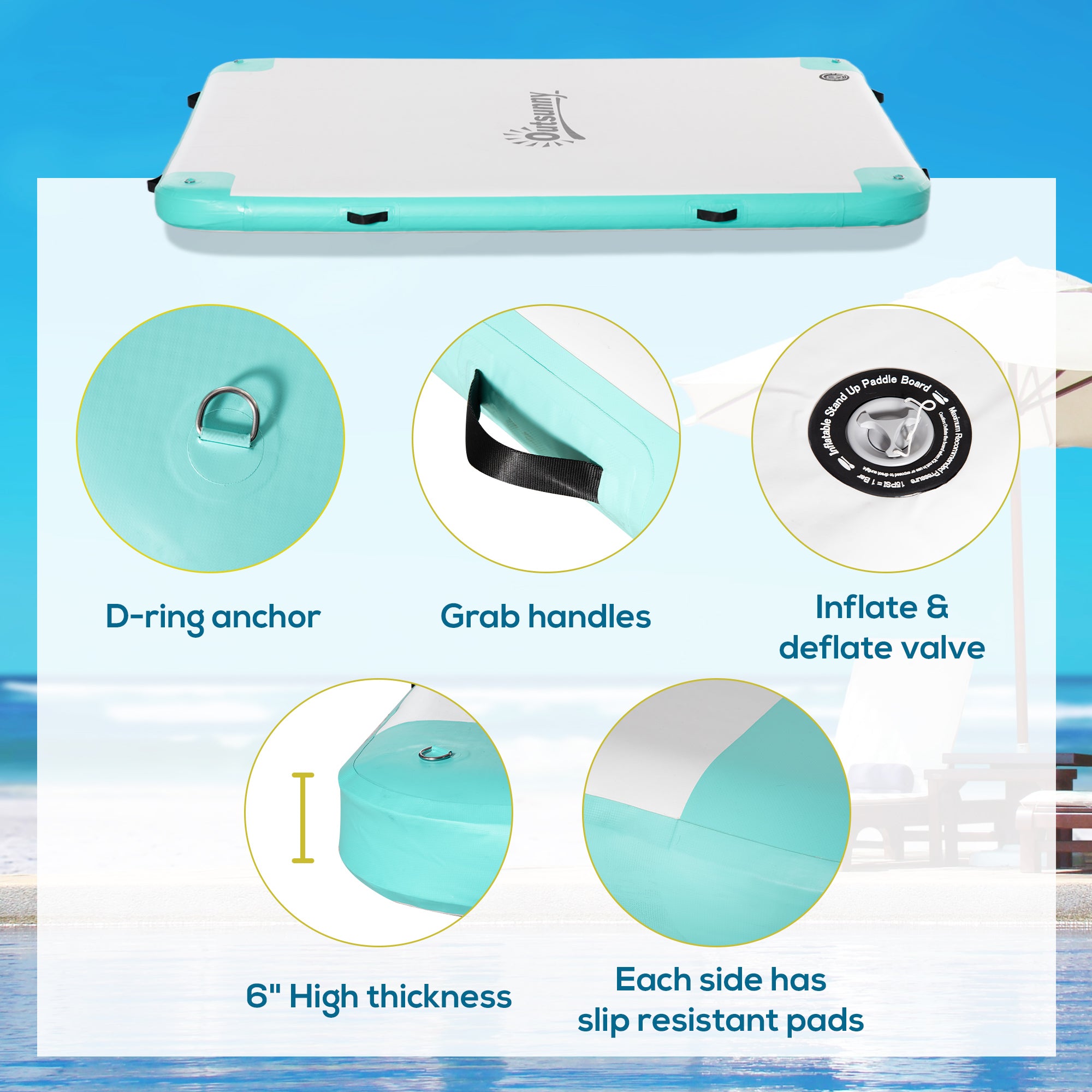 8' x 6' Water Floating Dock, Rafting Inflatable Island with Air Pump and Backpack for Pool, Beach, Ocean, Blue &; Green Floating Water Mats at Gallery Canada