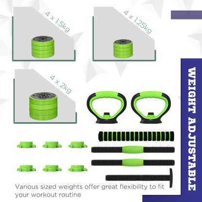 44lbs 4-in-1 Adjustable Weight Dumbbell Set, Barbell, Kettlebell, Push Up Stand, Green Dumbbells & Barbells   at Gallery Canada