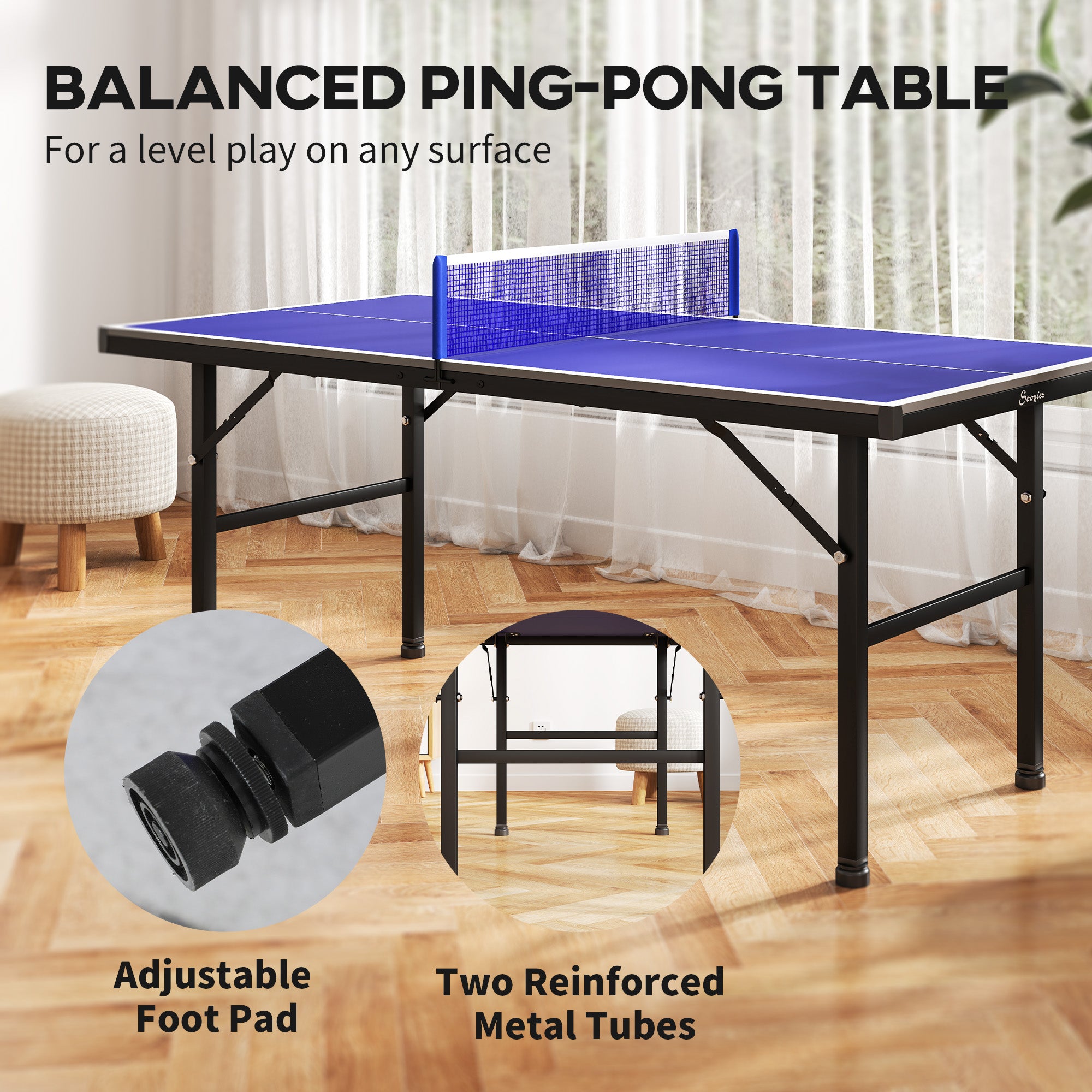 5' x 2.5' Mini Ping Pong Table with Professional UV Treated Tabletop, Foldable Table Tennis Table with Adjustable Feet and Net for Outdoor and Indoor, Blue Game Tables at Gallery Canada