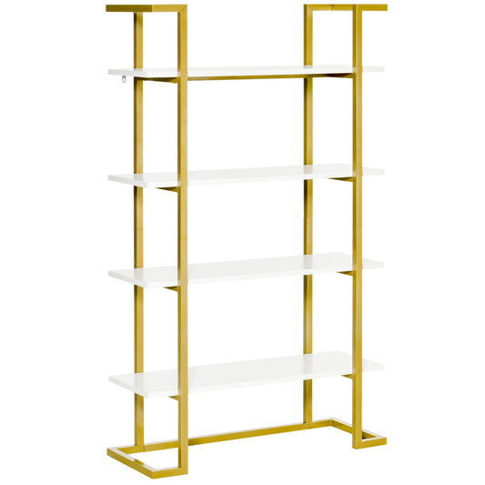 4-Tier Bookshelf, Bookcase Ladder Shelf with Stable Metal Frame, Tall Organizer Multifunctional Rack for Living Room, Bedroom, Kitchen, White and Gold - Gallery Canada