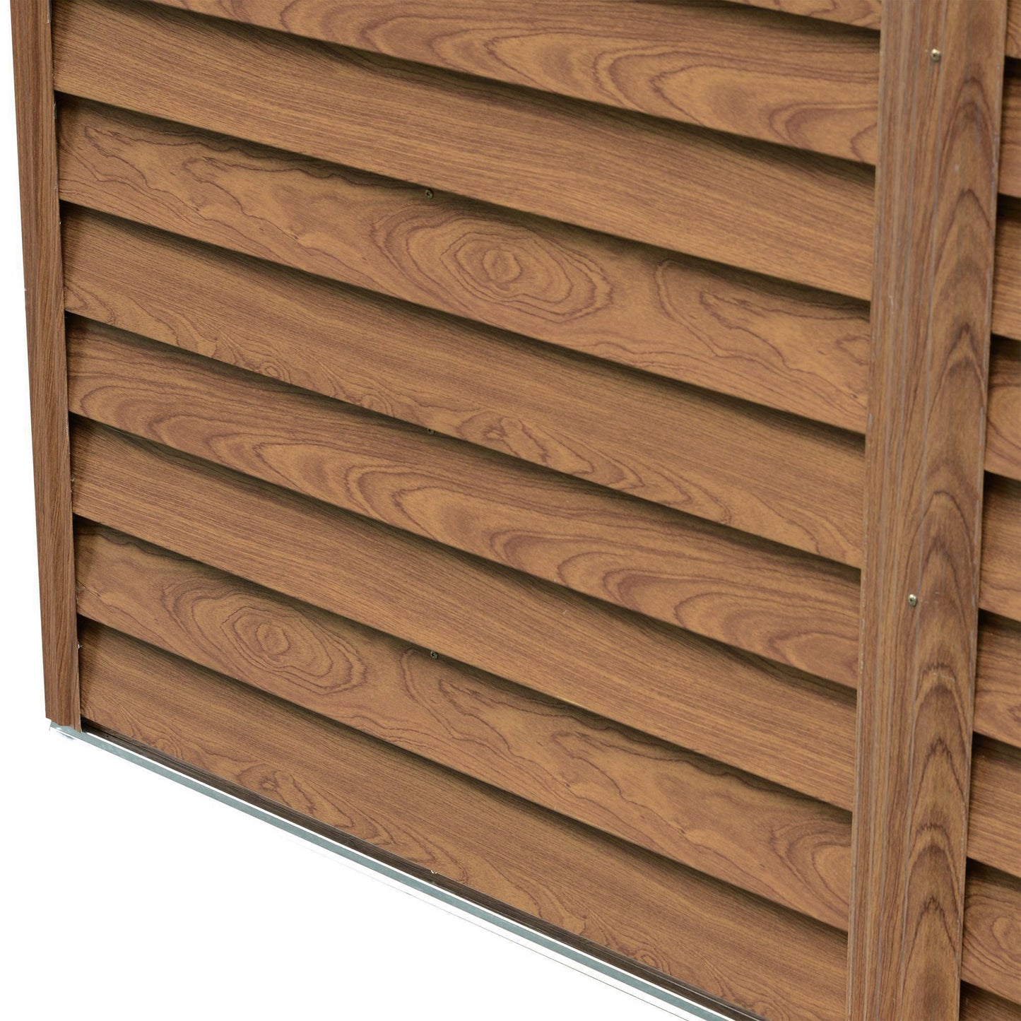 6.4' x 7.7' Outdoor Metal Garden Shed House Hut Gardening Tool Storage with Ventilation, Brown with Wood Grain Sheds   at Gallery Canada