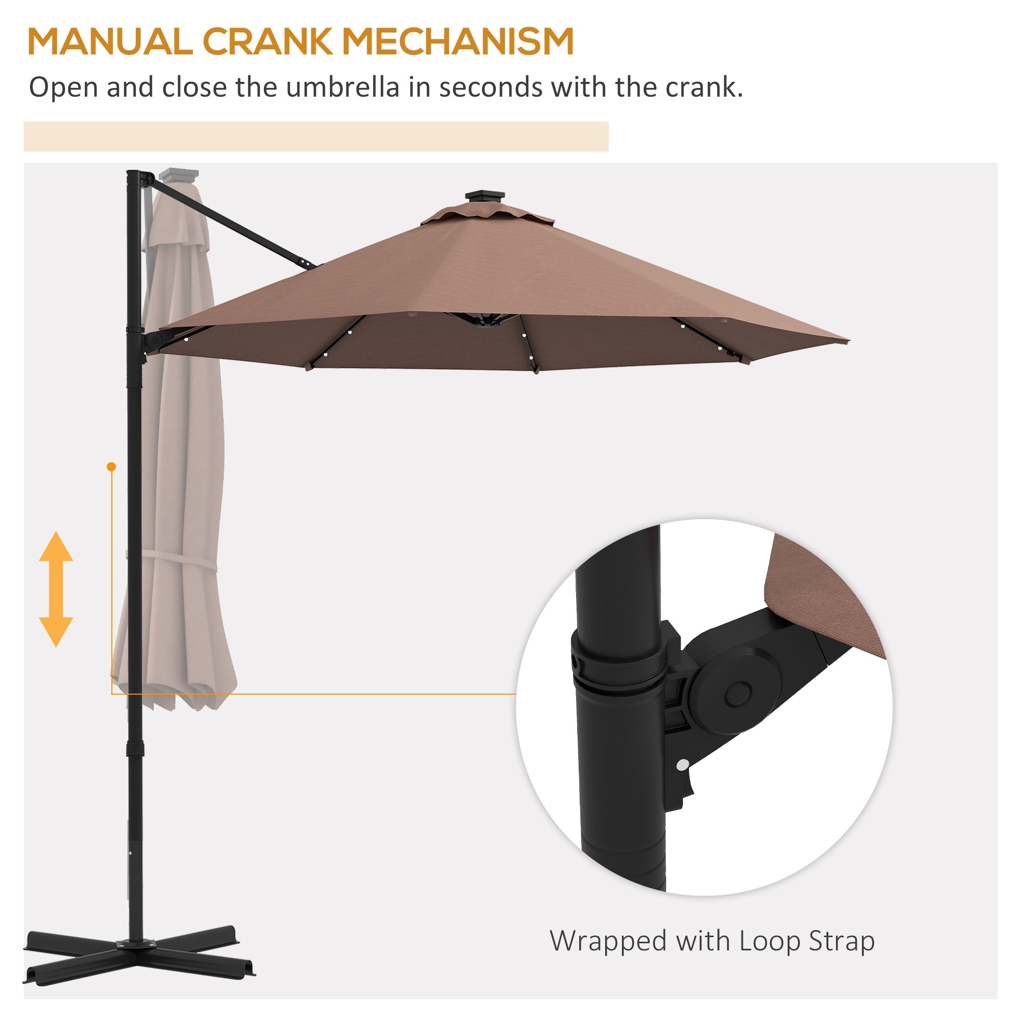 9.5'x8.5' Cantilever Umbrella with Solar Powered LED Lights, Rectangle Hanging Offset Umbrella with 360°Rotation Cantilever Umbrellas at Gallery Canada