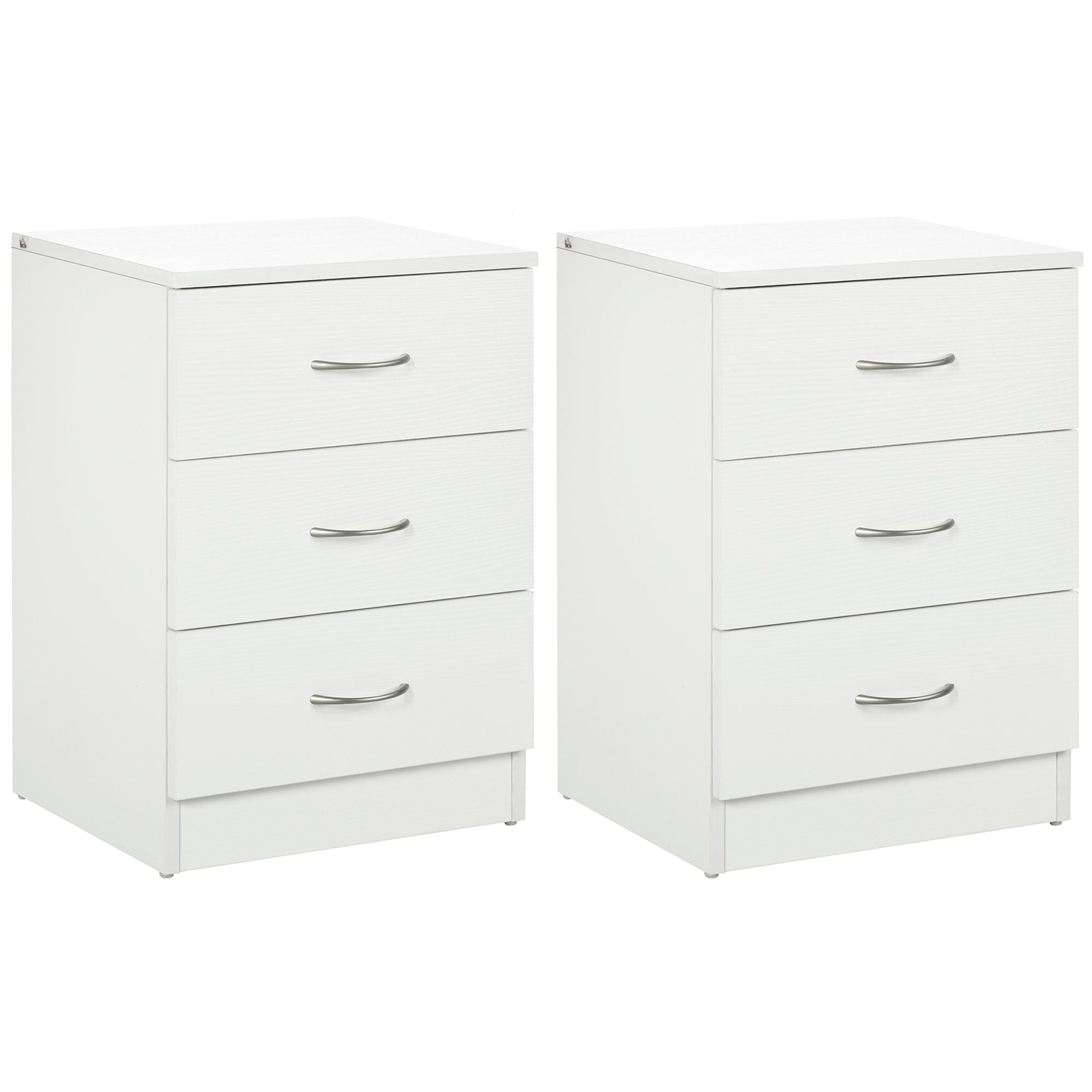 Bedside Table with 3 Drawers, Modern Wood Nightstand, Side Table with Anti-tipping Design for Bedroom, Set of 2, White Bedside Tables White  at Gallery Canada