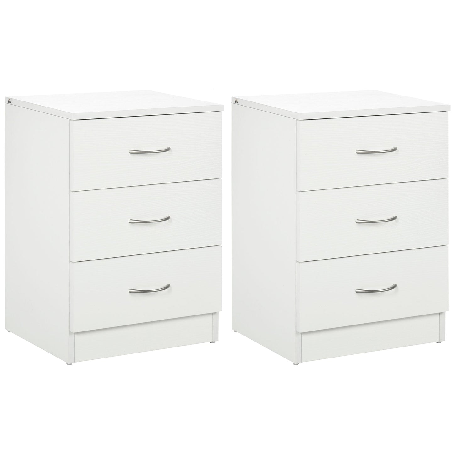 Bedside Table with 3 Drawers, Modern Wood Nightstand, Side Table with Anti-tipping Design for Bedroom, Set of 2, White Bedside Tables White  at Gallery Canada