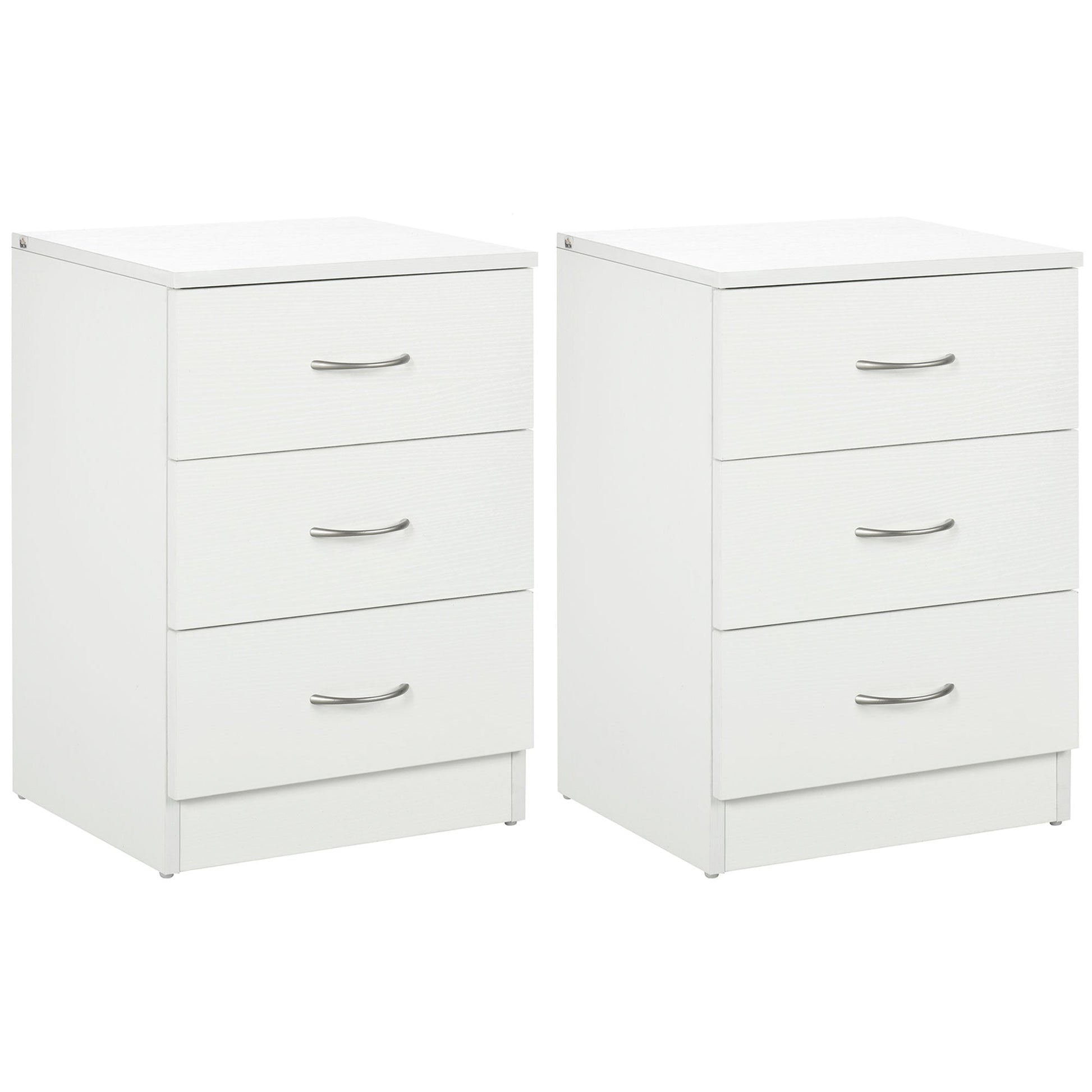 Bedside Table with 3 Drawers, Modern Wood Nightstand, Side Table with Anti-tipping Design for Bedroom, Set of 2, White Bedside Tables White  at Gallery Canada