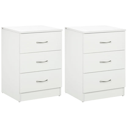 Bedside Table with 3 Drawers, Modern Wood Nightstand, Side Table with Anti-tipping Design for Bedroom, Set of 2, White Bedside Tables White  at Gallery Canada