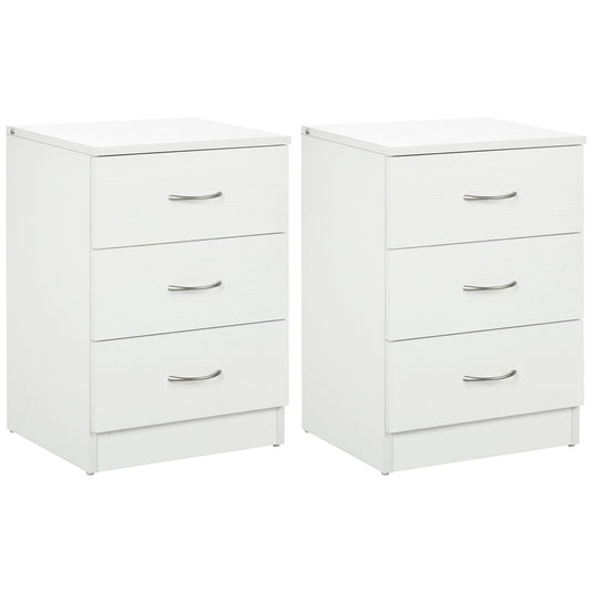 Bedside Table with 3 Drawers, Modern Wood Nightstand, Side Table with Anti-tipping Design for Bedroom, Set of 2, White - Gallery Canada