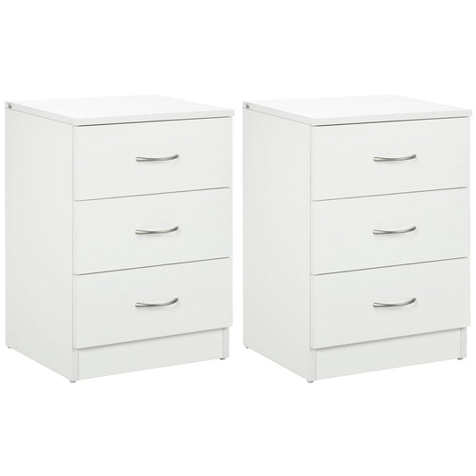 Bedside Table with 3 Drawers, Modern Wood Nightstand, Side Table with Anti-tipping Design for Bedroom, Set of 2, White Bedside Tables White  at Gallery Canada