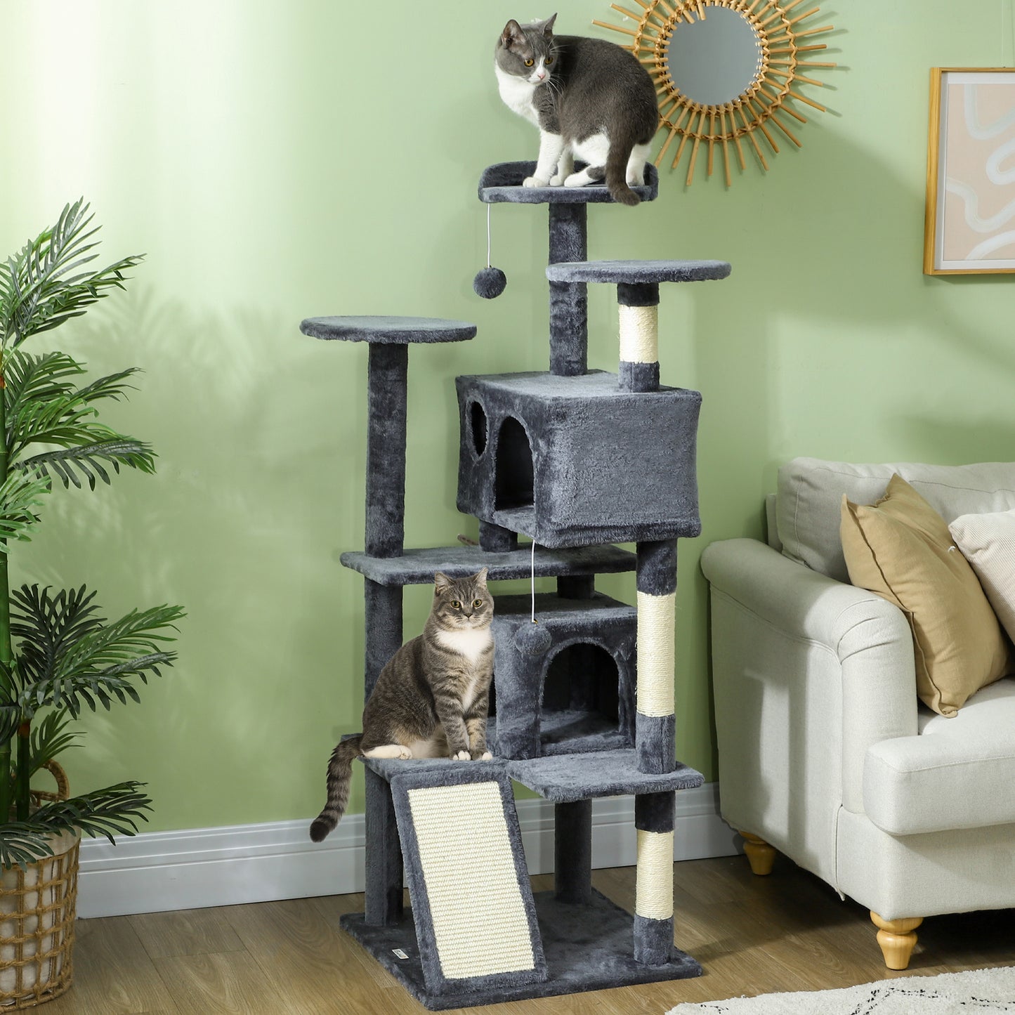 54" Cat Tree, Multi-Level Cat Tower with Scratching Posts, Cat Condos, Bed, Platforms, Ramp, Toy Ball, Dark Grey Cat Towers Multi Colour  at Gallery Canada