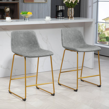 Counter Height Stools Set of 2, PU Leather Upholstered Stools for Kitchen Island, Modern Bar Chairs, Light Grey Bar Stools Multi Colour  at Gallery Canada