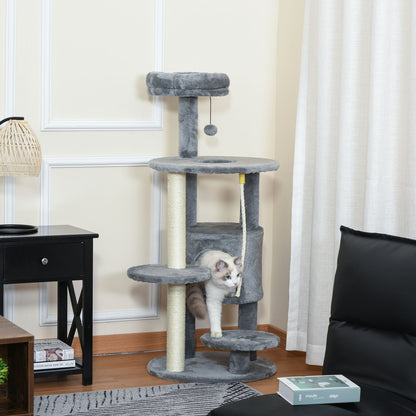 41" Cat Tree Tower Activity Center with Condo, Scratching Posts and Hanging Toys, Dark Grey Cat Towers Multi Colour  at Gallery Canada