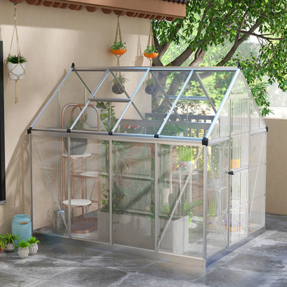 6' x 8' Walk-in Polycarbonate Greenhouse Aluminium Green House with 2 PC Panel Types, 5-Level Roof Vent, Rain Gutter Walk In Greenhouses   at Gallery Canada