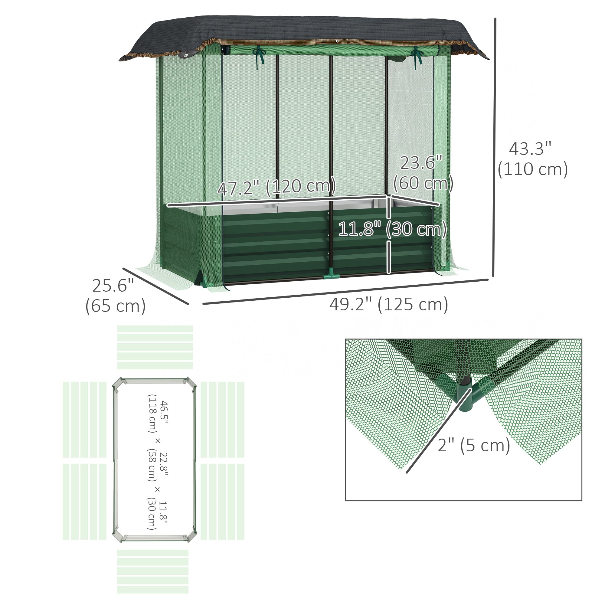 Galvanized Steel Planter Box with Crop Cage and Shade Cloth, Raised Garden Bed for Flowers, Vegs and Herbs, Green Raised Garden Beds at Gallery Canada