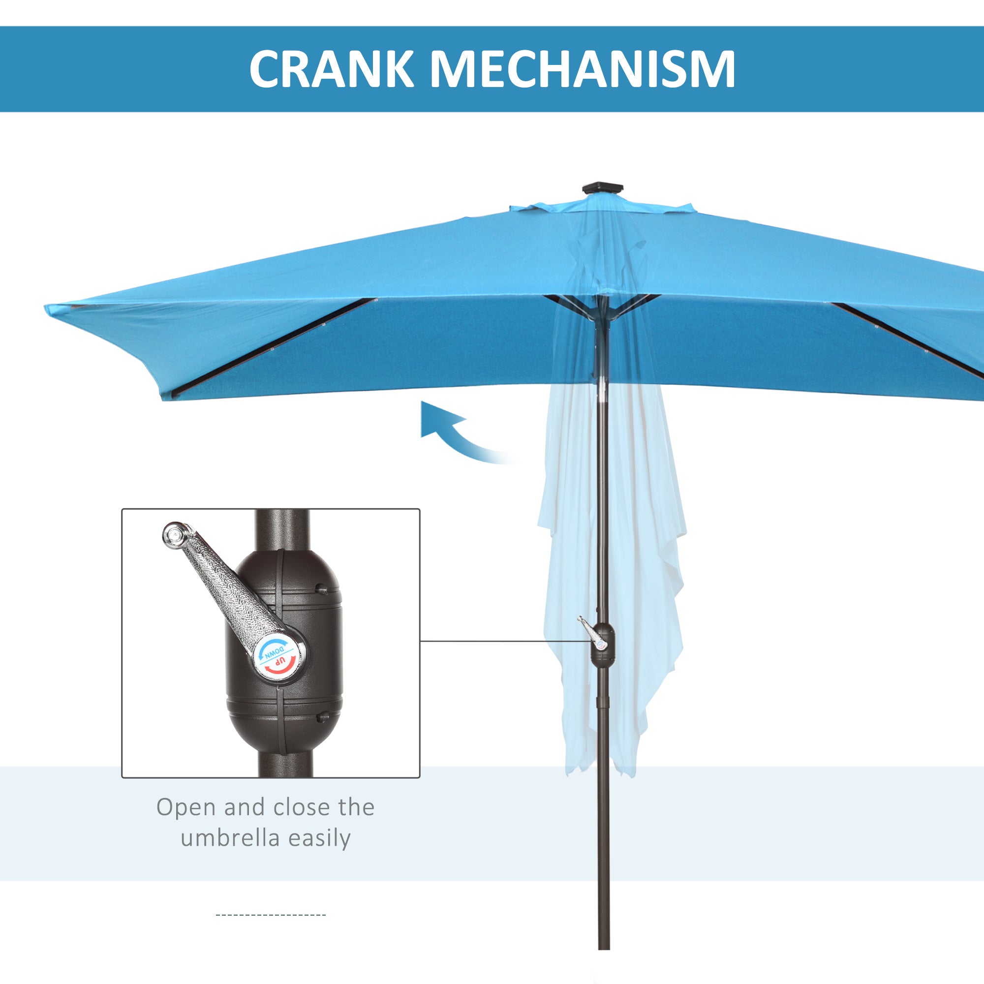 6.5x10ft Patio Umbrella Rectangle Solar Powered Tilt Aluminum Outdoor Market Parasol with LEDs Crank (Turquoise) Sun Umbrellas at Gallery Canada