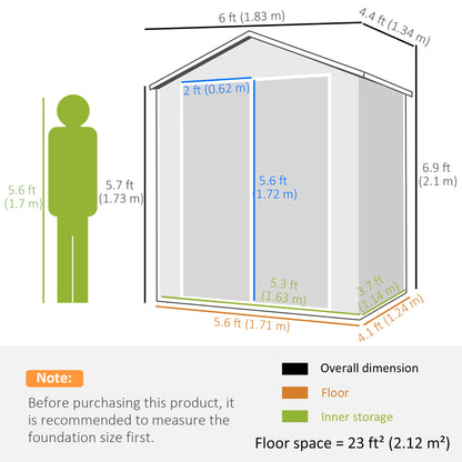 6x4.5FT Plastic Shed, Lockable Garden Tool Storage House with Double Doors and Vent, Grey Sheds   at Gallery Canada