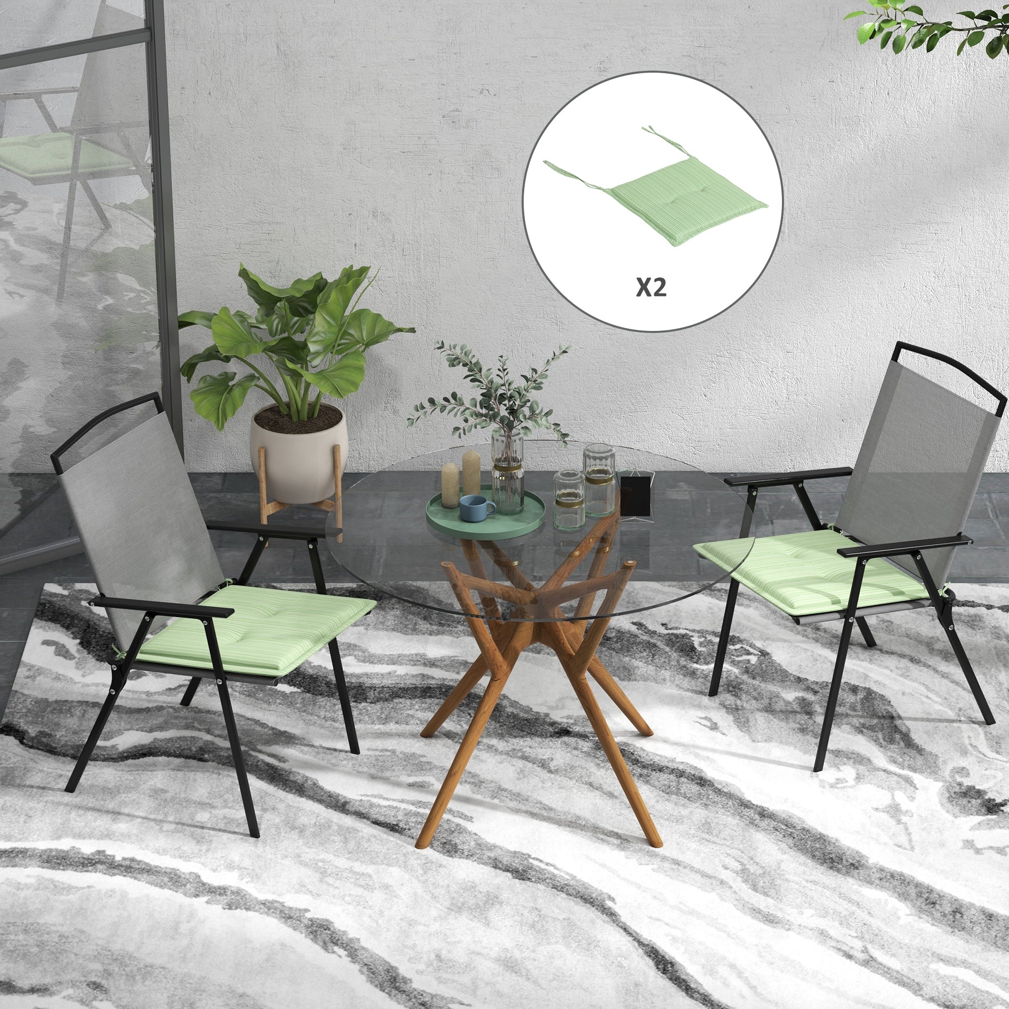 2-Piece Seat Cushion Replacement, Outdoor Patio Chair Cushions Set with Ties, Button Tufted, Green Patio Chair Cushions at Gallery Canada