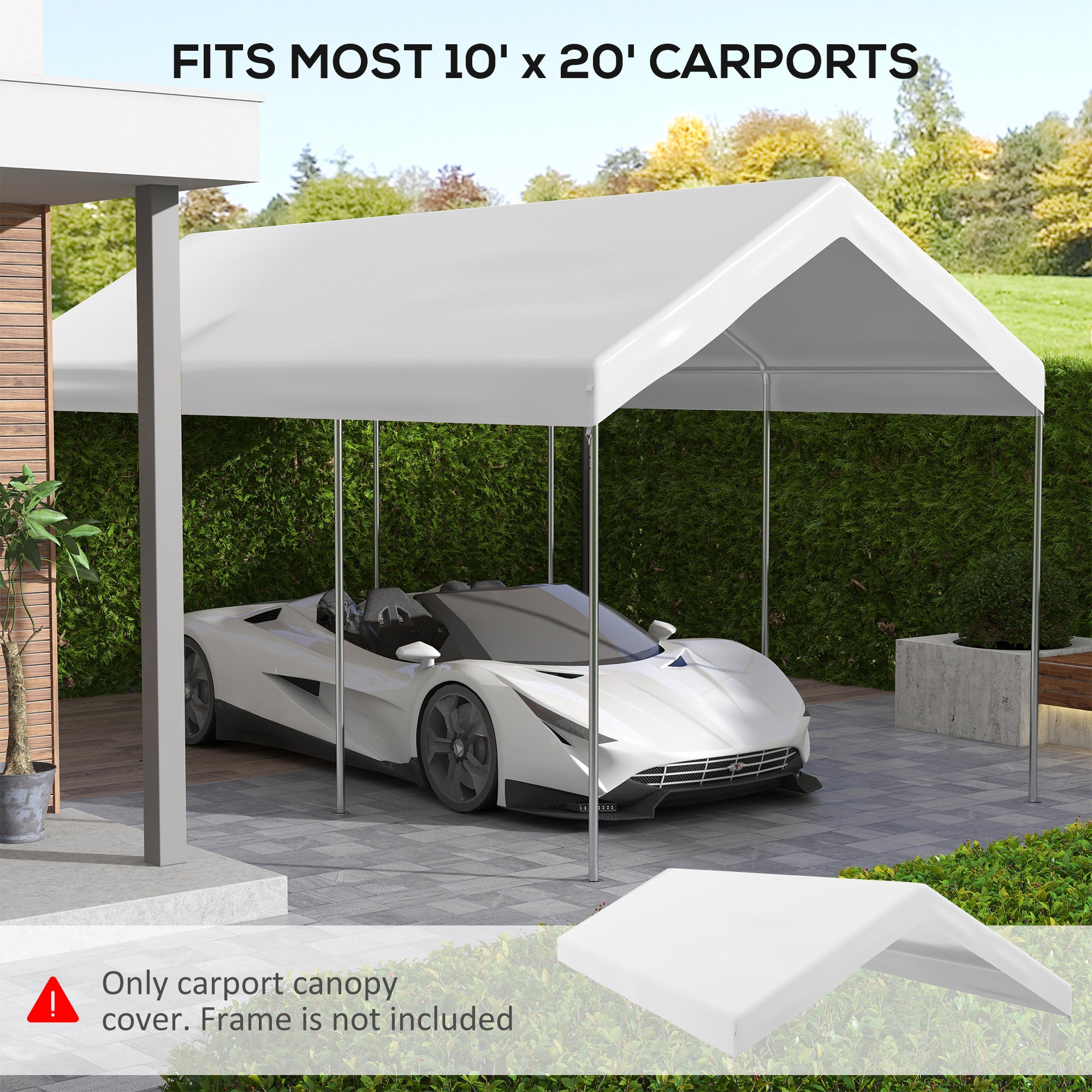 10 x 20ft Carport Replacement Canopy, UV Resistant Garage Car Cover with Ball Bungee Cords, White Gazebo Canopy Replacement at Gallery Canada