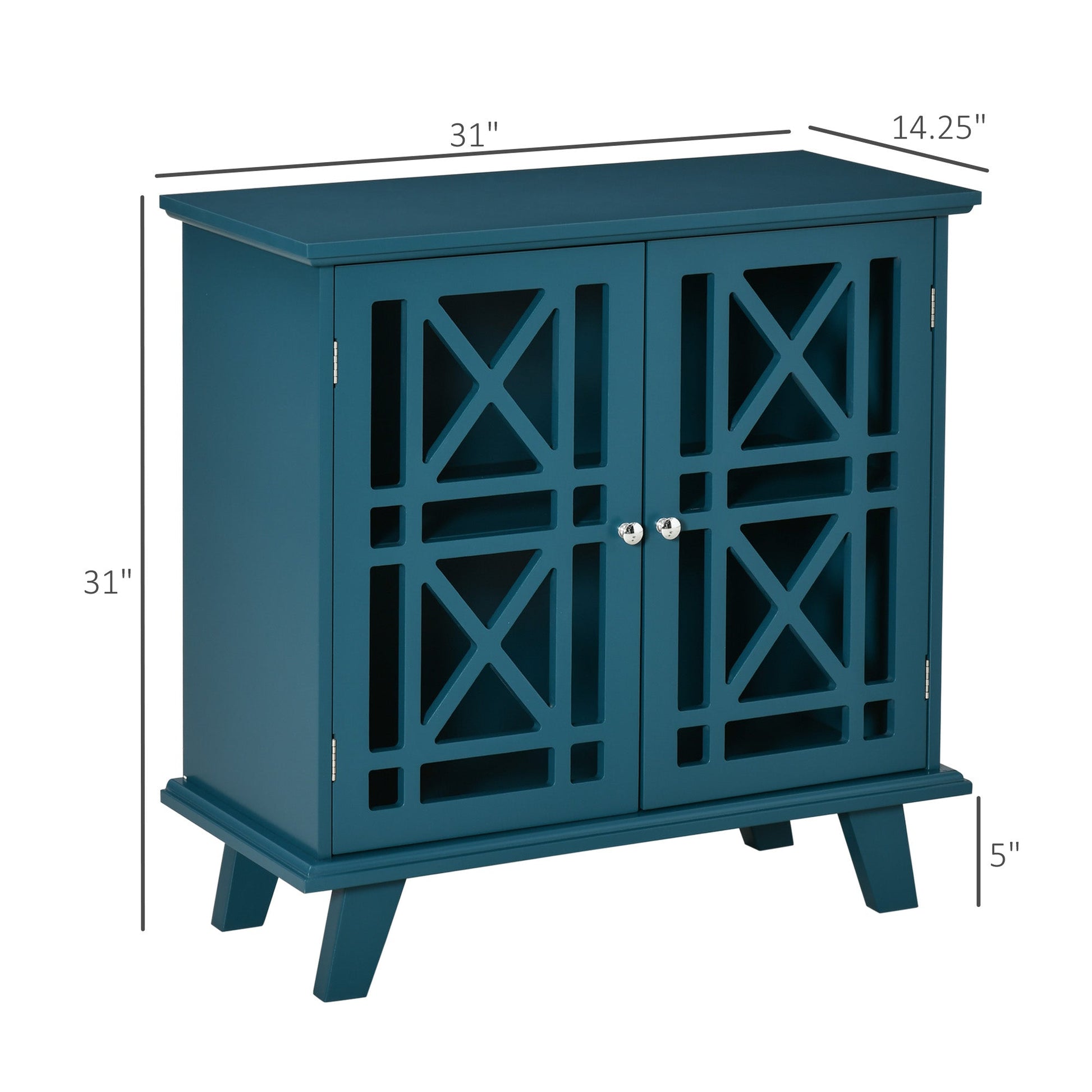 Storage Cabinet with Fretwork Doors and Shelf, Modern Freestanding Sideboard, Buffet, Blue Storage Cabinets   at Gallery Canada