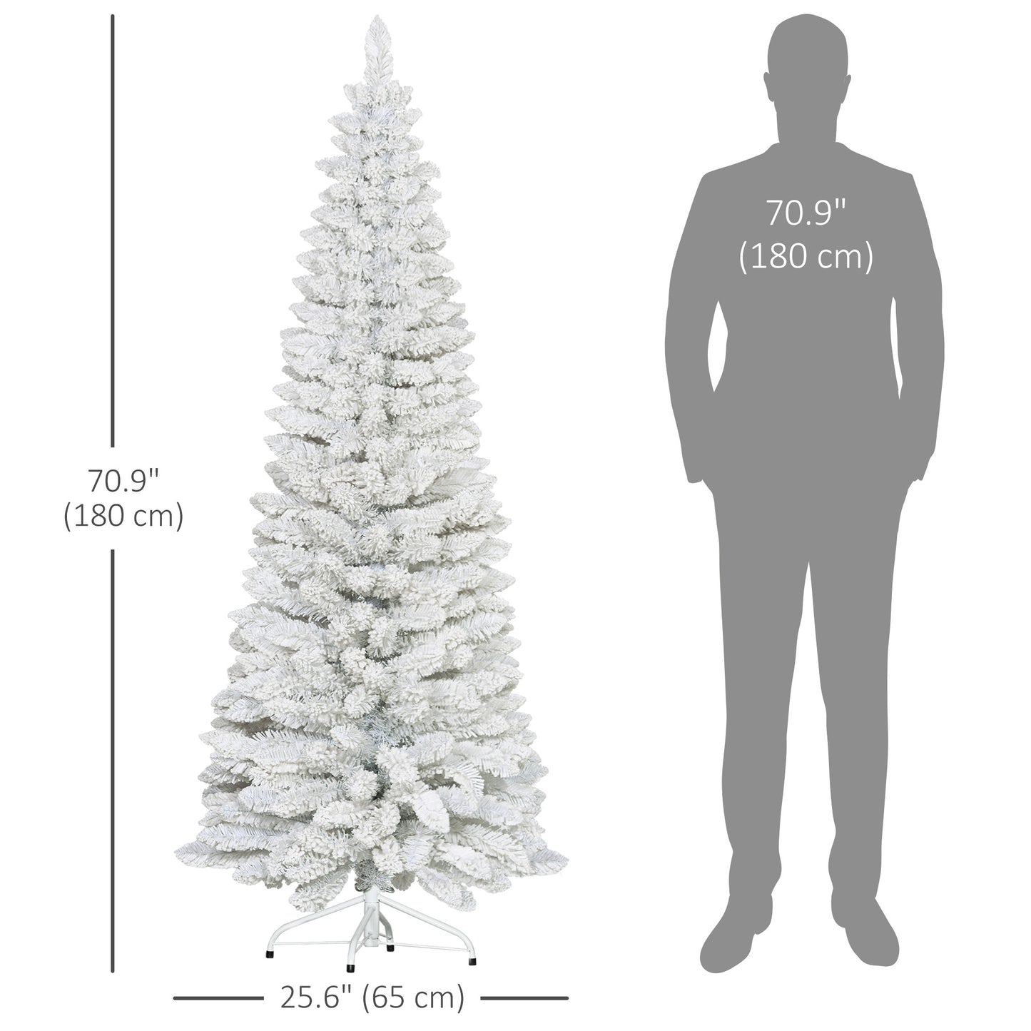 6ft White Christmas Tree, Flocked Pencil Christmas Tree with 376 Branch Tips and Metal Base for Home, Indoor, Holiday Pencil Christmas Trees   at Gallery Canada