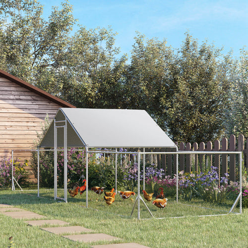 Chicken Run, 23' x 6.6' Metal Chicken Coop with Waterproof and Anti-UV Cover, Spire Roof, Door, for 12-14 Chickens, Ducks, Rabbits, Sliver