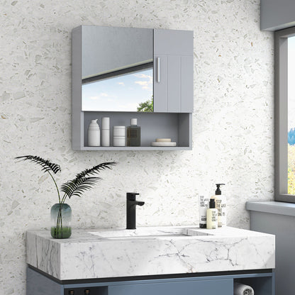 Bathroom Mirror Cabinet, Wall Mounted Medicine Cabinet with Double Doors and Adjustable Shelf, Grey Mirror Medicine Cabinets   at Gallery Canada