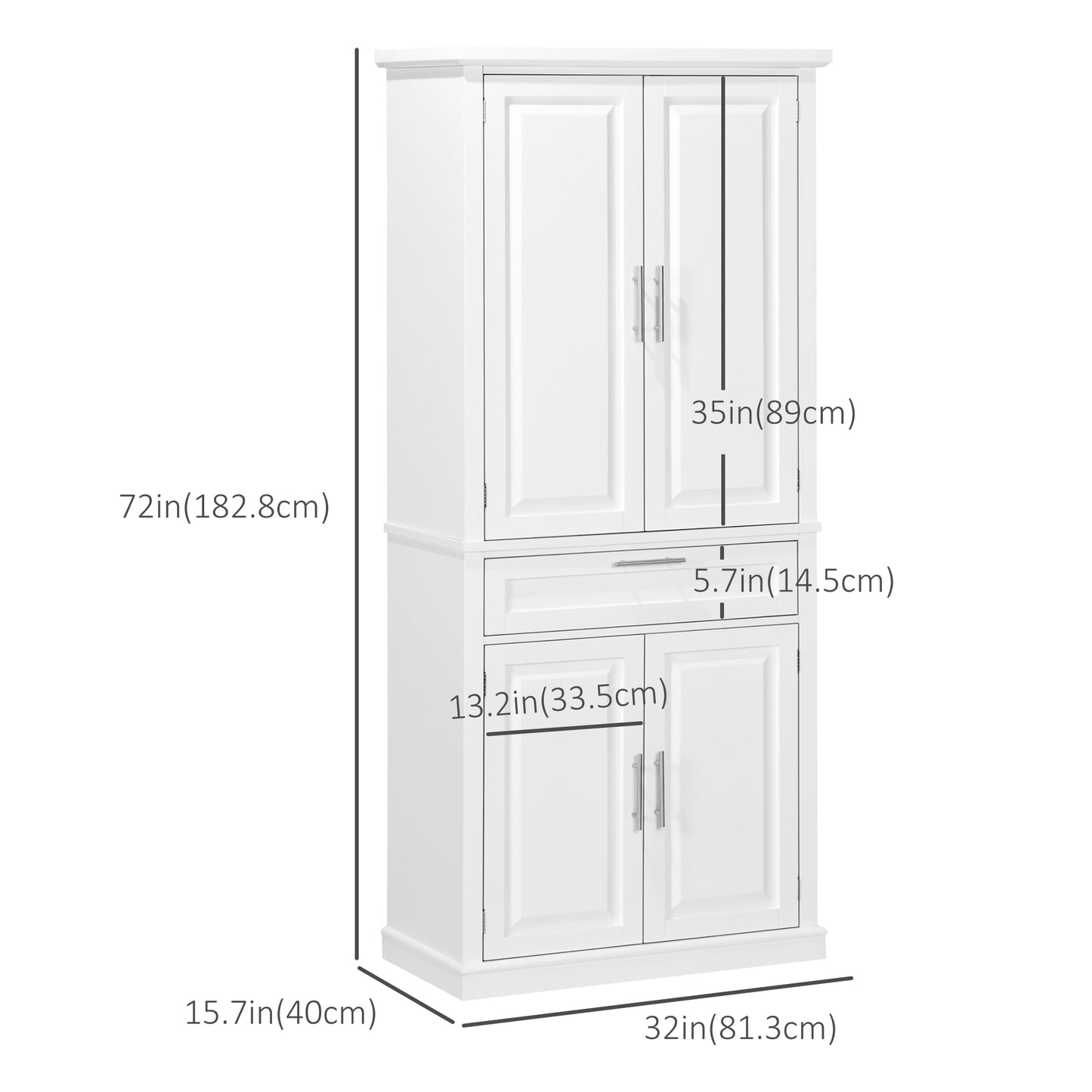 72" Kitchen Pantry Cabinet, Freestanding Storage Cabinet, 4-Door Cupboard with Drawer and Adjustable Shelves, White Kitchen Pantry Cabinets White  at Gallery Canada