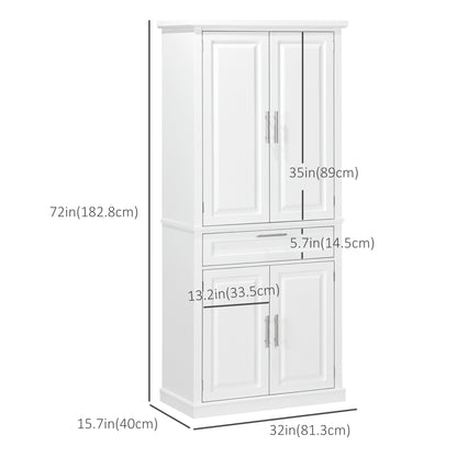 72" Kitchen Pantry Cabinet, Freestanding Storage Cabinet, 4-Door Cupboard with Drawer and Adjustable Shelves, White Kitchen Pantry Cabinets White  at Gallery Canada