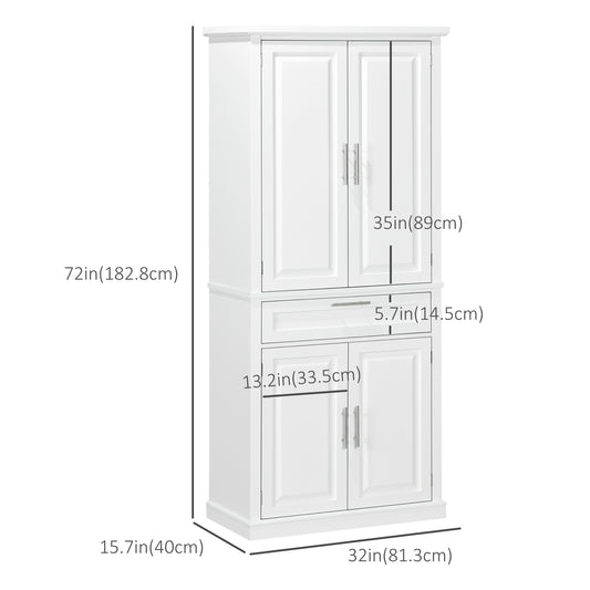 72" Kitchen Pantry Cabinet, Freestanding Storage Cabinet, 4-Door Cupboard with Drawer and Adjustable Shelves, White Kitchen Pantry Cabinets   at Gallery Canada