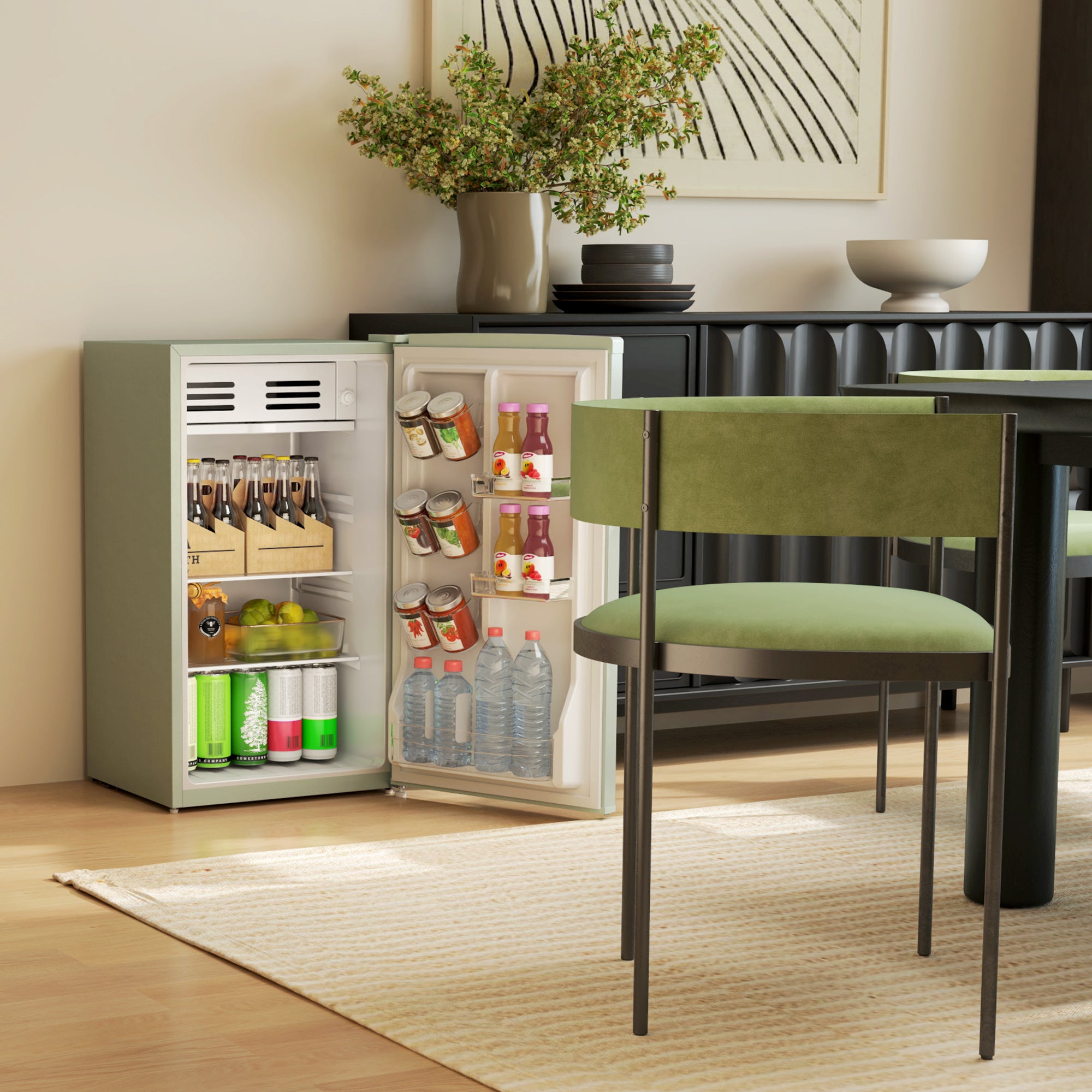 Retro Mini Fridge, 3.1 Cu. Ft Single Door Compact Refrigerator with Adjustable Thermostat, 2 Glass Shelves, Green Small Kitchen Appliances at Gallery Canada
