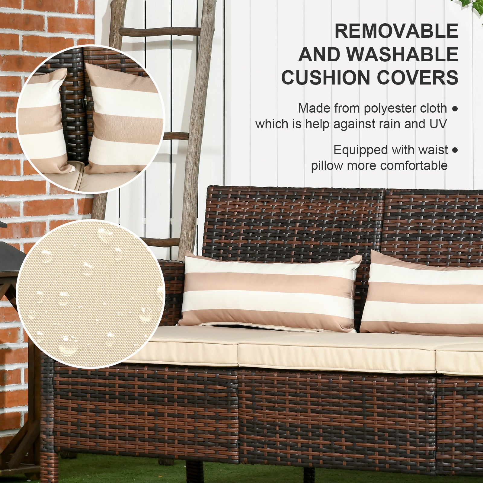 3-Seater Wicker Sofa, PE Rattan Outdoor Couch Conversation Furniture with Removable Cushions for Patio, Garden, Brown Patio Furniture Sets at Gallery Canada