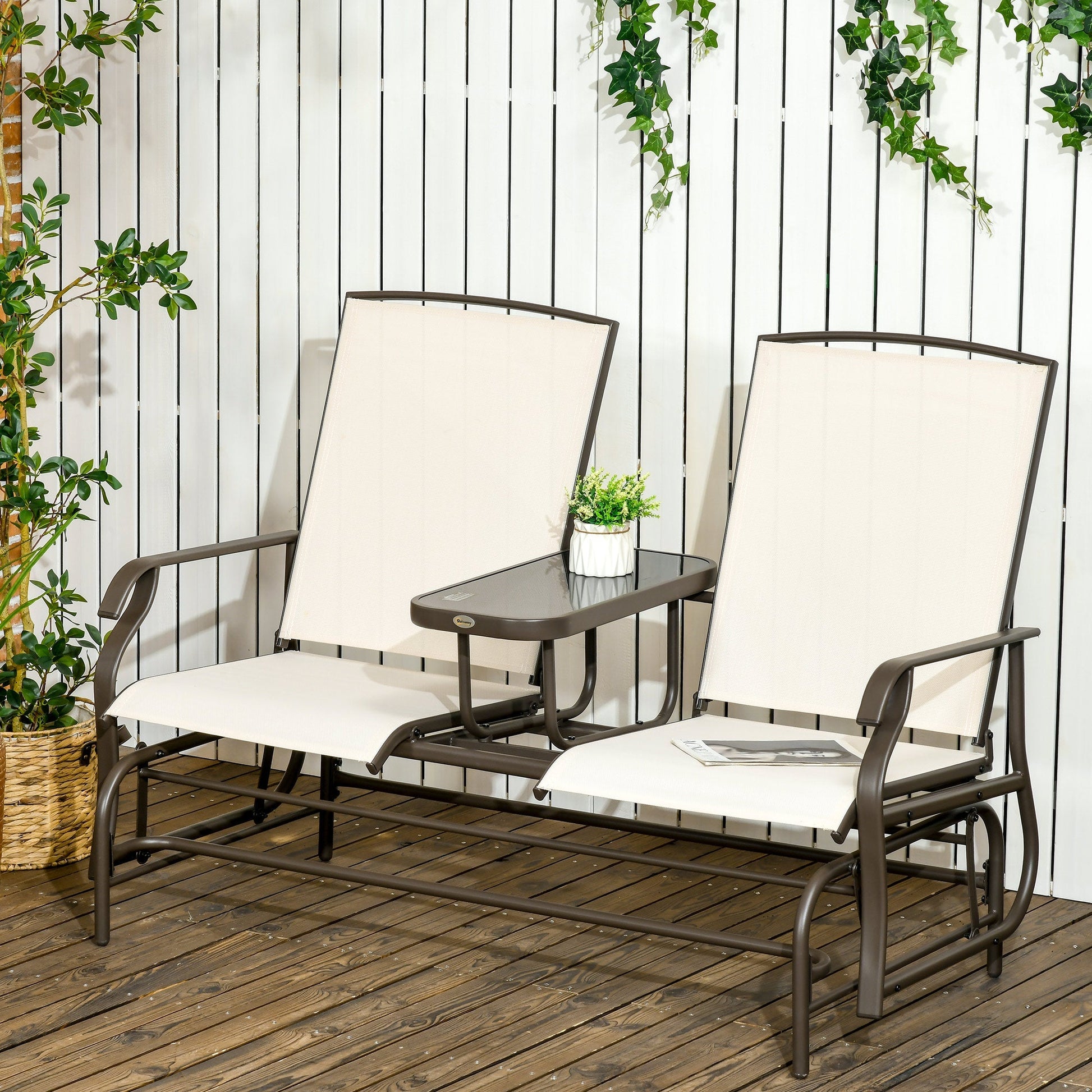 Patio Glider Rocking Chair 2 Person Outdoor Loveseat Rocker Garden Furniture Bench, Beige Outdoor Gliders   at Gallery Canada