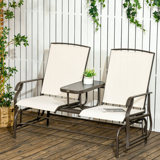 Patio Glider Rocking Chair 2 Person Outdoor Loveseat Rocker Garden Furniture Bench, Beige - Gallery Canada