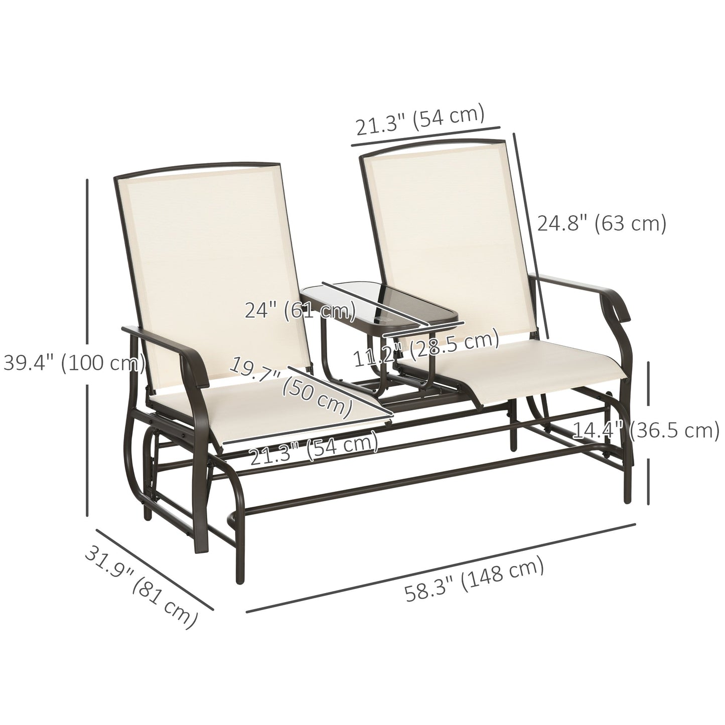 Patio Glider Rocking Chair 2 Person Outdoor Loveseat Rocker Garden Furniture Bench, Beige Outdoor Gliders   at Gallery Canada