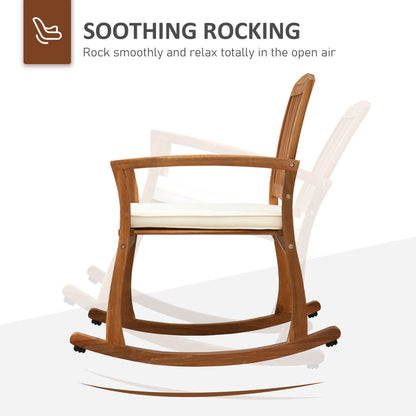 Patio Rocking Chair, Indoor Outdoor Wooden Porch Rocker with Cushion for Deck, Balcony, Garden, Patio, Teak Outdoor Rocking Chairs   at Gallery Canada