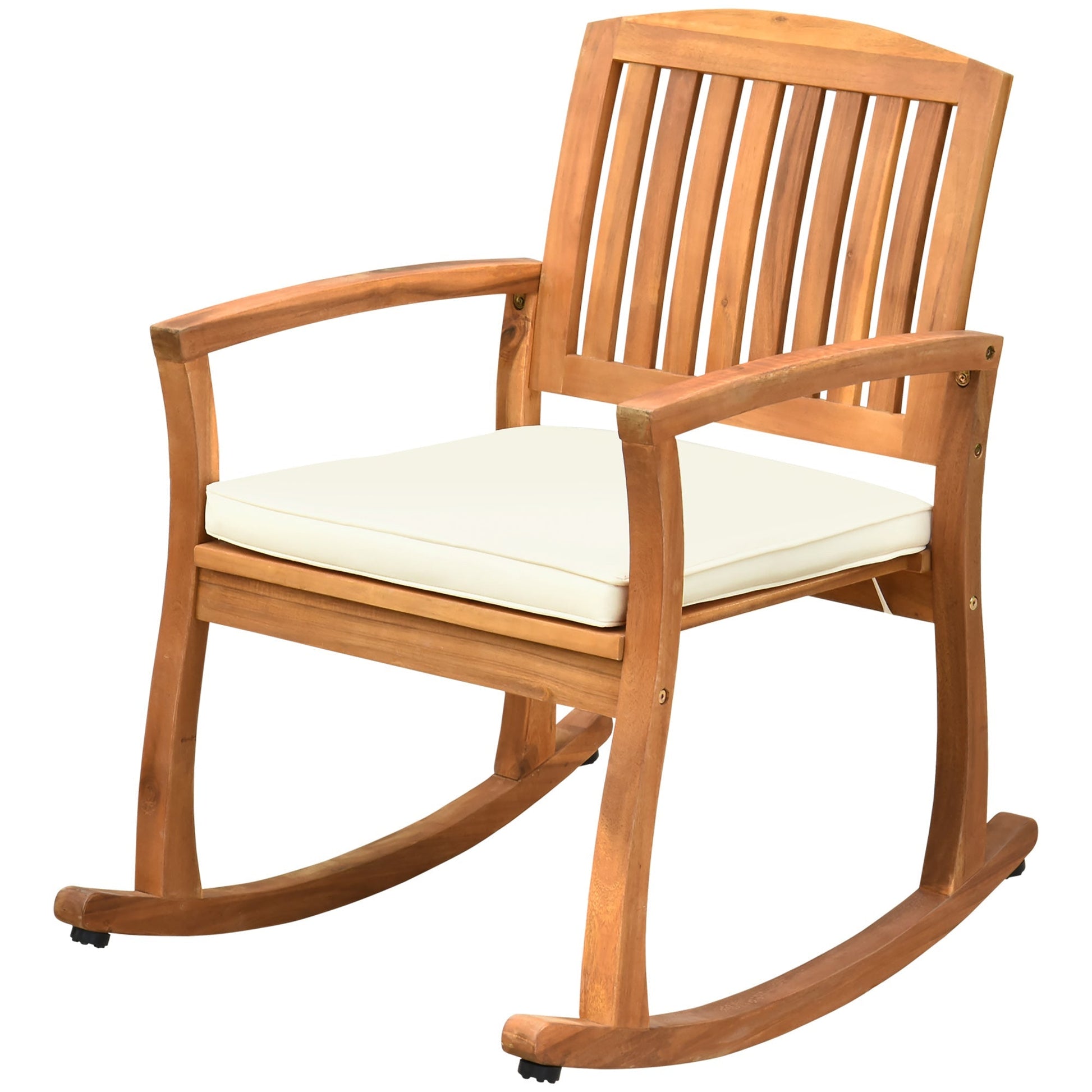 Patio Rocking Chair, Indoor Outdoor Wooden Porch Rocker with Cushion for Deck, Balcony, Garden, Patio, Teak Outdoor Rocking Chairs Multi Colour  at Gallery Canada