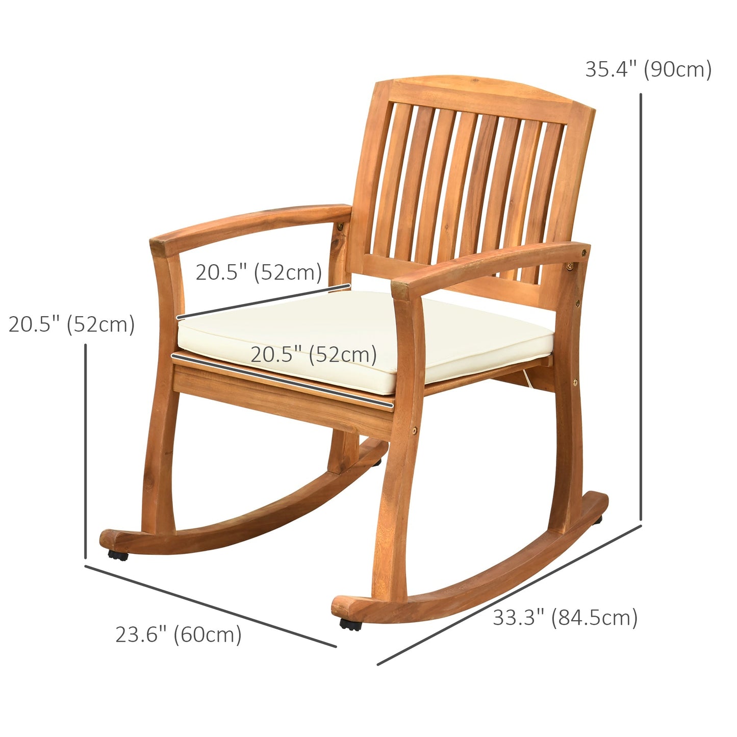 Patio Rocking Chair, Indoor Outdoor Wooden Porch Rocker with Cushion for Deck, Balcony, Garden, Patio, Teak Outdoor Rocking Chairs   at Gallery Canada