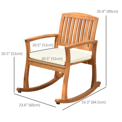 Patio Rocking Chair, Indoor Outdoor Wooden Porch Rocker with Cushion for Deck, Balcony, Garden, Patio, Teak Outdoor Rocking Chairs   at Gallery Canada